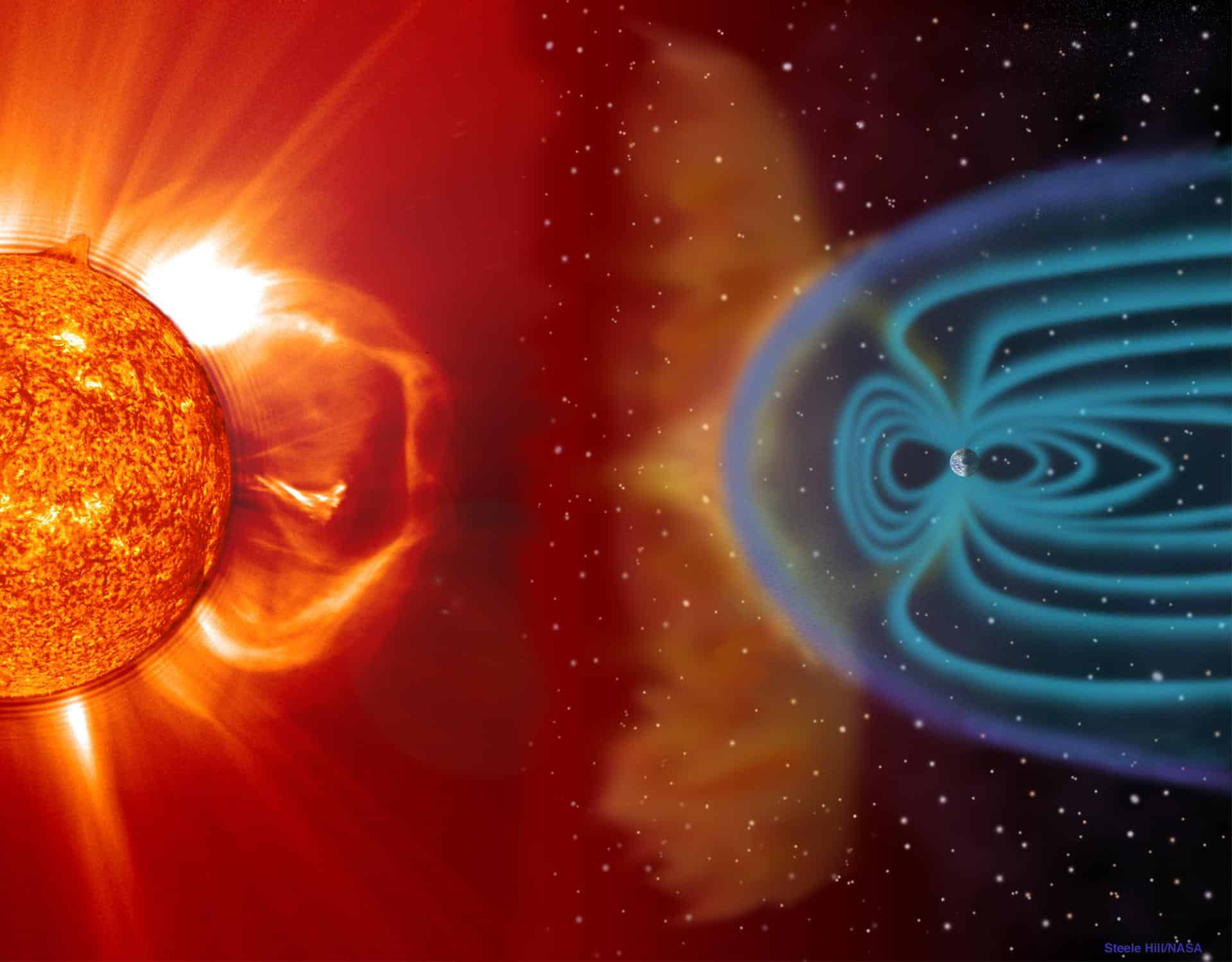 সূর্যের চৌম্বক ক্ষেত্র এতটাই বড় যে এটা আমাদের সৌরজগতের দূরতম গ্রহ পার করেও কম্পাসে পরিমাপ করা যায়।ক্রেডিট: NASA